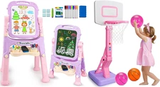 Toddler Pink Basketball Hoop Indoor Outdoor Age 1-3 & Kids Easels for Toddlers 2