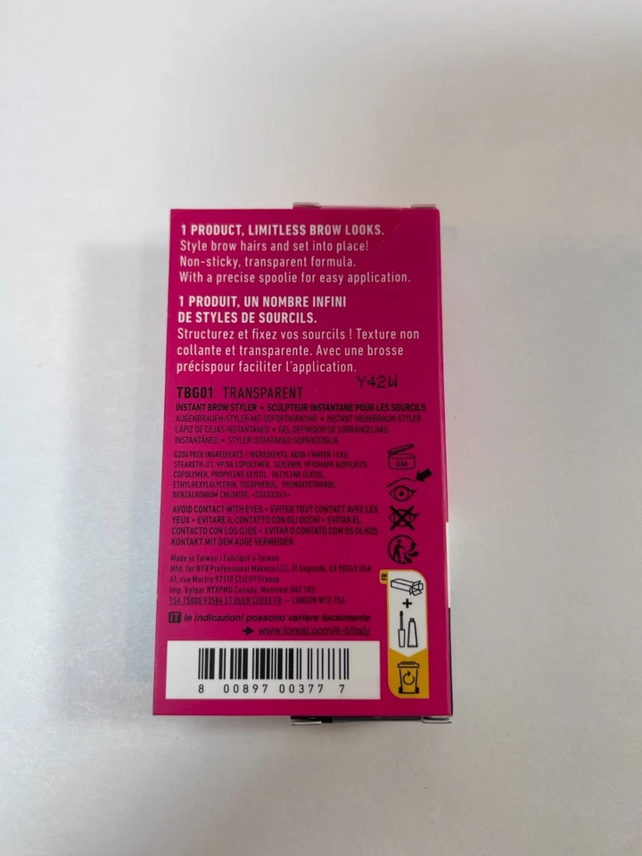 NYX The Brow Glue Clear Transparent Instant Eyebrow Styling Gel Full Size New - Image 2 of 2