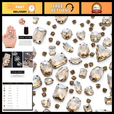 100 PCS Mixed Shapes Sew-On Rhinestones - Glass Crystal Gems with Silver Claw fo