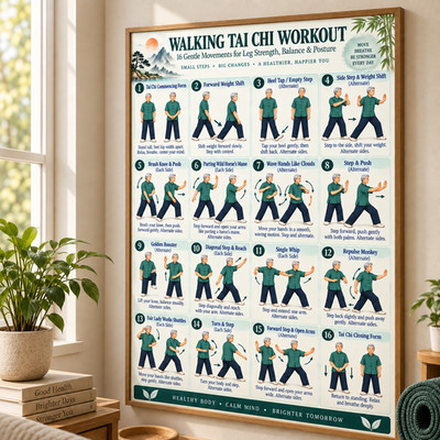 Walking Tai Chi for Seniors Poster 16 Balance Mobility Exercises Workout