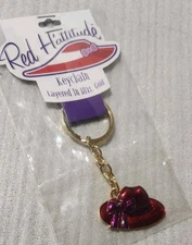 RED H'ATTITUDE NWT Keychain Red Hat Society 18 kt. Gold Layered Hat w/Bow