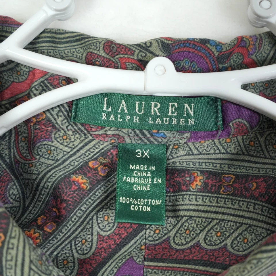 Camisa para mujer Lauren Ralph Lauren con botones 3X blusa artística boho púrpura cachemira Foto 4 de 4