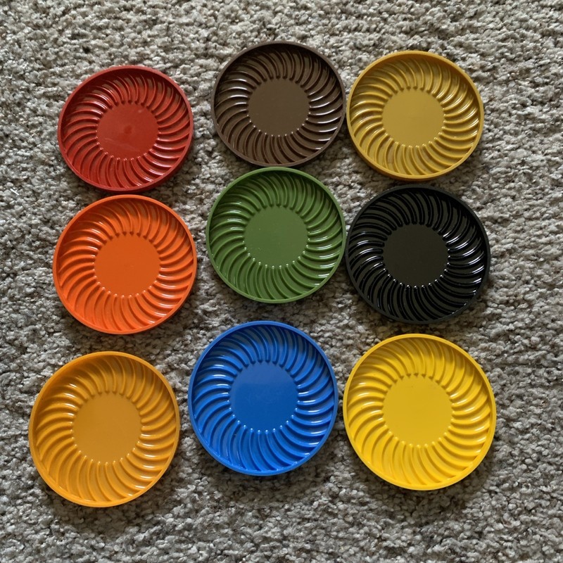 1970s 9 Vtg Ritepoint USA Colorful Coasters 3 1/2" Orange Yellow Brown
