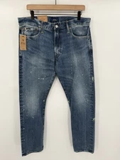 NEW Polo Ralph Lauren The Varick Slim Straight Jeans Paint Distress Men’s 34x34