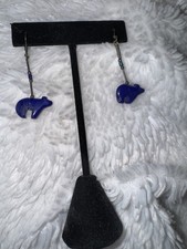 Vintage Zuni Bear Sterling & Lapis Lazuli Dangle Earrings 