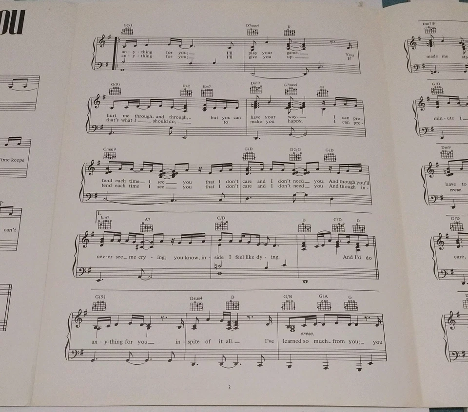 GLORIA ESTEFAN Anything for you 1987 Sheet Music & Lyrics (F7) - Image 4 of 4