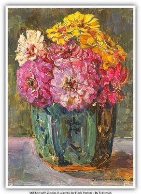 Still Life with Zinnias in a green Jar Floris Verster