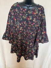 Black/multi Floral Flare Sleeve Dress Size M By Vanilla (1037)