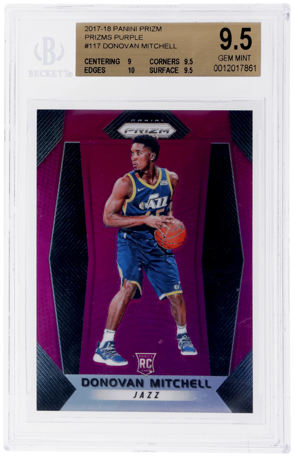 2017 Panini Prizm Donovan Mitchell Purple Prizm #117 /75 BGS 9.5 Rookie RC