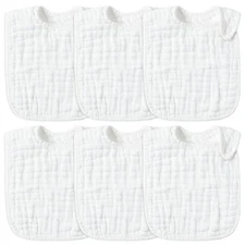Snap Muslin Cotton Baby Bibs 6 PCS Adjustable Drool 6 Layers White Unisex