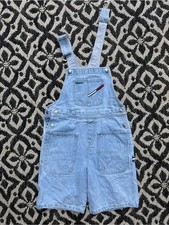 Tommy Hilfiger Light Wash Denim Short Overalls with Front Pockets