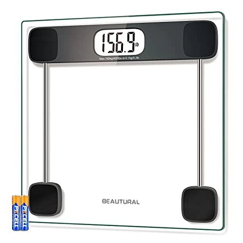 BEAUTURAL Digital Bathroom Scale for Body Weight LCD Display 400lb 4 AAA B