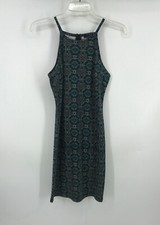 Forever 21 Geometric Print Green Navy Blue Beige Tank Dress Pullover Sz M EUC