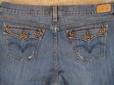 Levis 515 Jeans Womens 14 Blue Denim Bootcut Mid Rise Studs Flaps Western 32x31