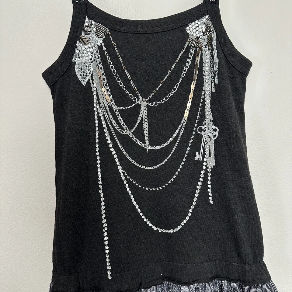 Miss Me Niñas Jóvenes Pequeña Túnica Top Adornado Correa de Espagueti Vestido Falda Foto 3 de 4