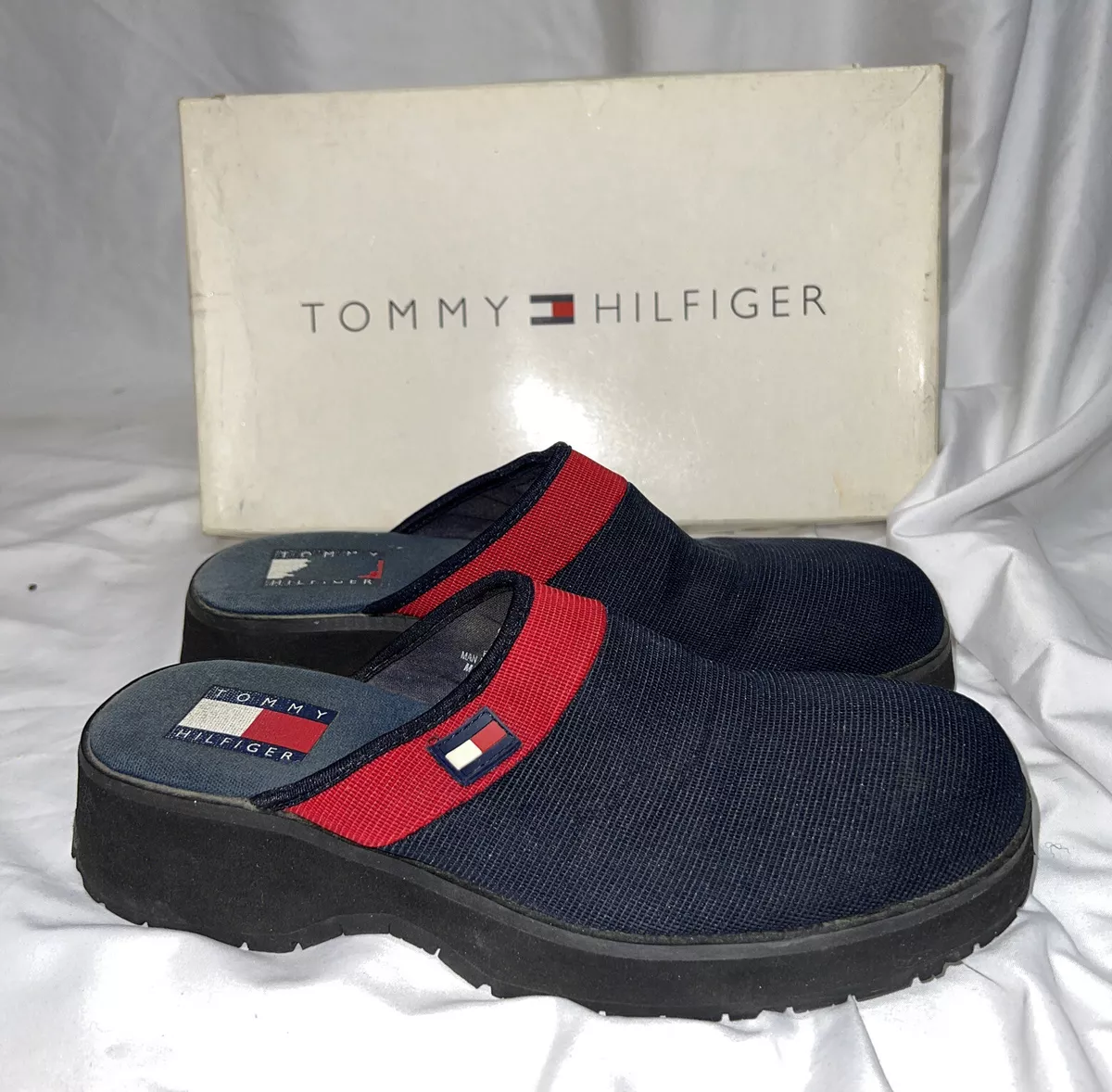 Vintage Tommy Hilfiger Womens Mules Size 8 Slip On Shoes Blue Slides