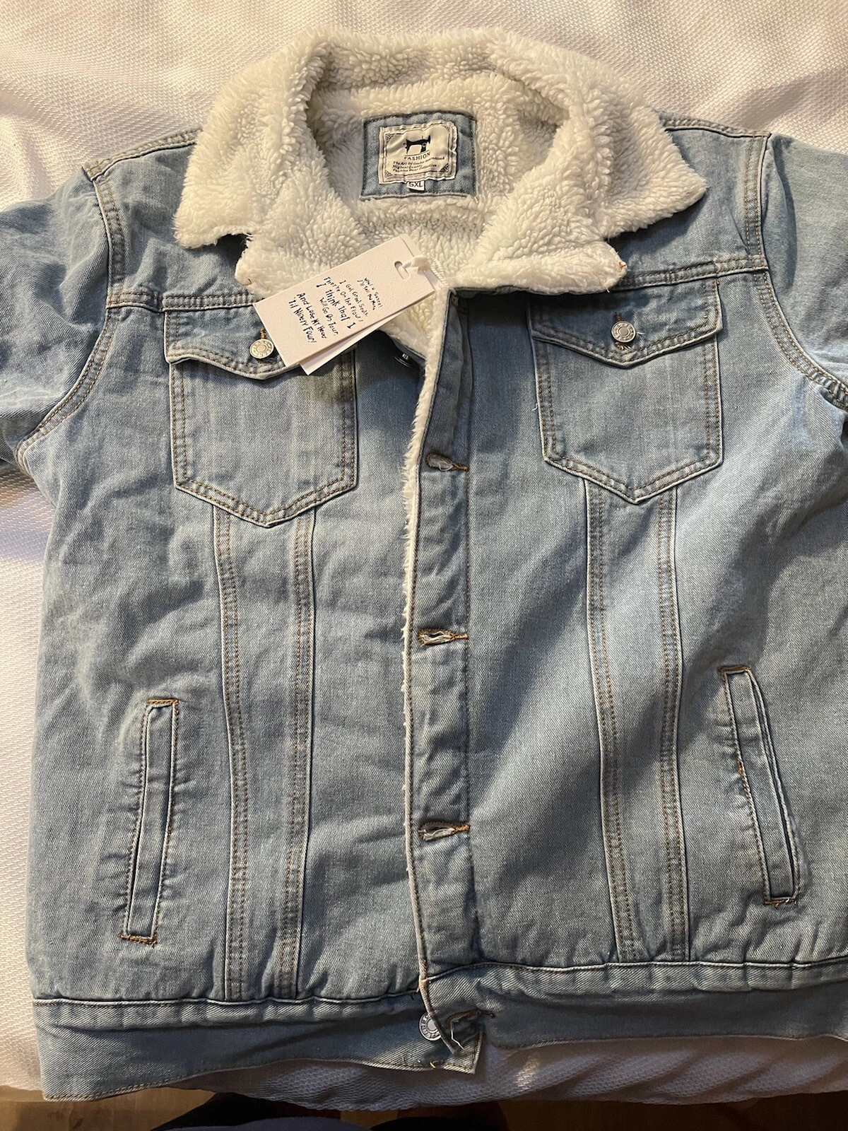 Sherpa jacket men's denim fleece lined longsleeve metal button READ MESURMENTS