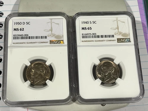 1950-D MS62 & 1940-S MS65 Jefferson Nickel NGC