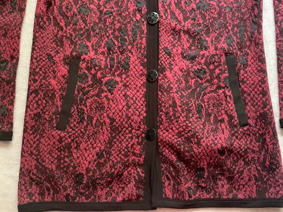 Dennis Basso Cárdigan Camisa Top Mujer Pequeño Rojo Negro Botón Logo Manga Larga Foto 4 de 4