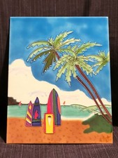 Ceramic Wall Tile Surfboards With Palm Trees 11x14