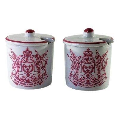 Pair Vintage Moutarde Fine de Dijon Maille 1747 Ceramic Mini Mustard Jar 2''x2 