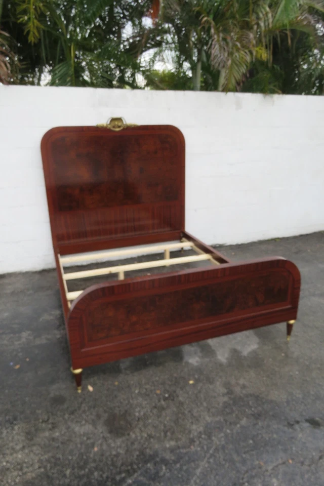 Cama tamaño queen completa con incrustaciones de madera de burlwood alta francesa 5918 Foto 2 de 4