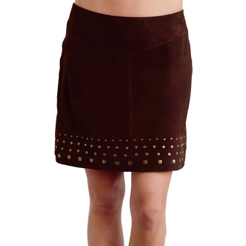Stetson Western Skirt Womens Size 12 Leather Studs Brown 11-060-0539-0600 BR - Picture 3 of 9