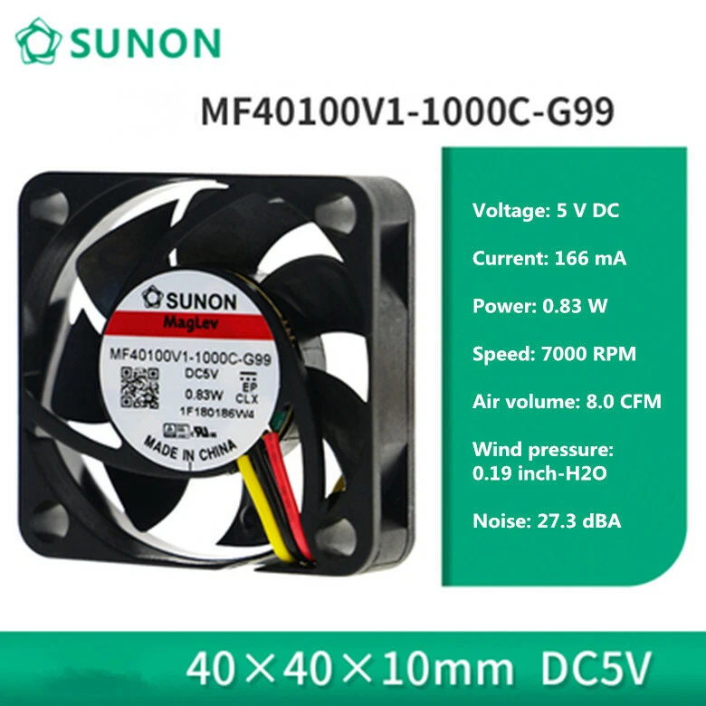 SUNON MF40100V1-1000C-G99 5V 0.83W 4010 4CM 3-pin silent magnetic cooling fan - Image 2 of 4