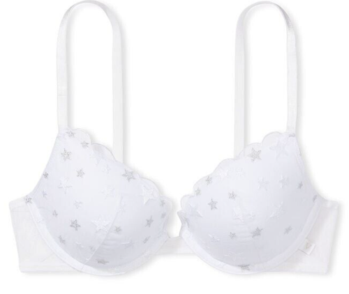 40C weiß silber STERN Mesh Extreme Lift Victorias Secret Plunge PushUp UW BH - Bild 2 von 14