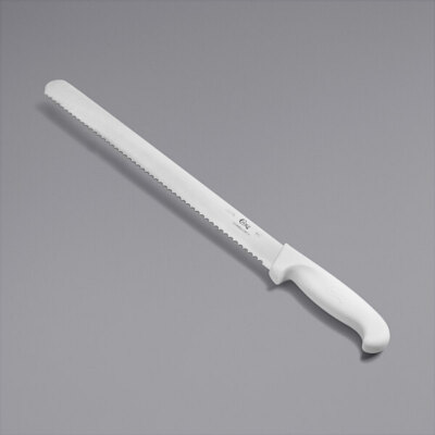 Choice 14'' Serrated Edge Slicing / Bread Knife with White Handle