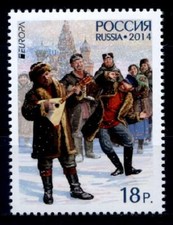 CEPT. Volksmusikinstrumente. Musikanten, Balalaika, Akkordeon. 1W. Rußland 2014