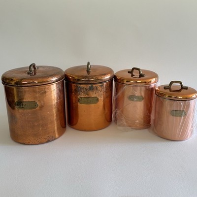 Vintage Copper Canister Set with Lids Nesting Flour Sugar Coffee Tea