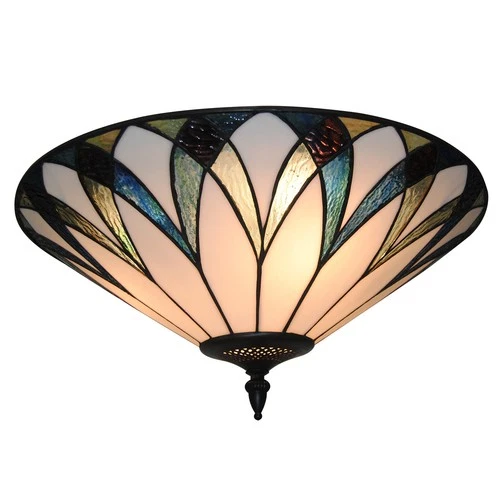 Tiffany Style Vintage Mission Stained Glass Flush Mount Ceiling Light Fixture
