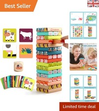 Interactive Wooden Tower Game with 24 Cards for Kids Ages 3-5 - Fun Learning