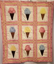 Colorful Ice Cream Cone Lover Lap Quilt, Handmade Throw Blanket, 35" x 40"
