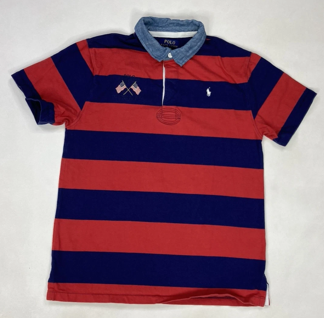 Polo Ralph Lauren Rugby Polo Shirt Boys XL 18-20 Red Blue