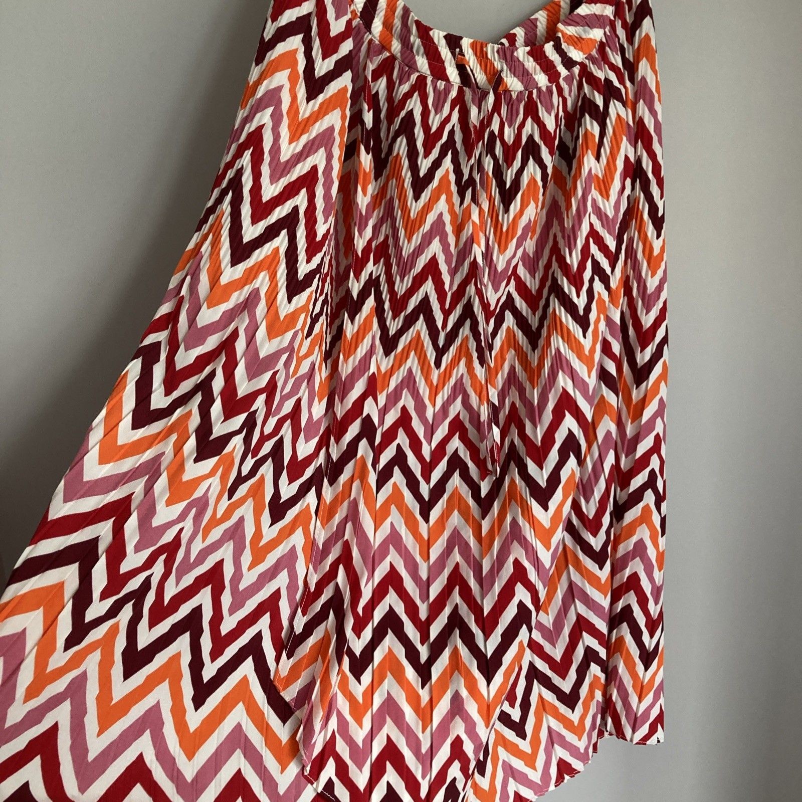 Colorful Hush Pleated Midi Skirt UK 16 with Pockets Elastic Waist Orange Pink