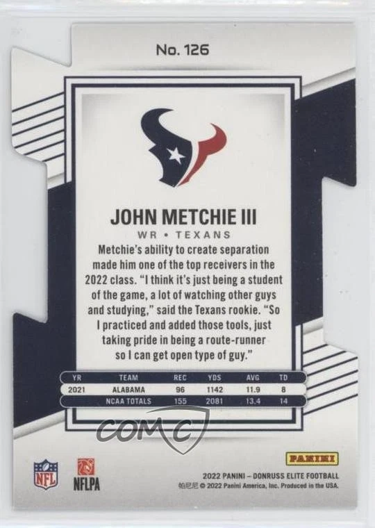 2022 Panini Donruss Elite Rookies Status Die-Cut /24 John Metchie III Rookie RC - Image 2 of 2