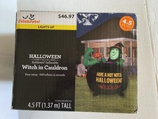 Airblown Inflatable Witch In Cauldron 4.5 Lights Up Have A Hot Witch Halloween