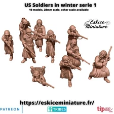 Eskice Miniature WW2 US Army Winter Infantry Squad x10 Figure Bolt Action 28mm +