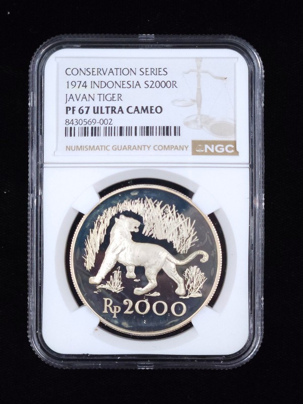 1974 Indonesia 2000 Rupiah Javan Tiger NGC PF 67 DCAM Proof Silver Coin