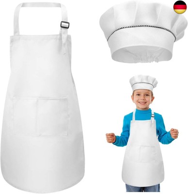 WEONE Kinder Schürze und Kochmütze Set, Kinder Einstellbare Kochschürze Ki