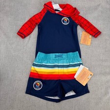 NWT Disney Marvel Spider-Man Long Sleeve Rash Guard Swim Trunks Spidey Boys 4