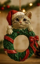 Vintage 1991 Figi Graphics Cat Wreath Photo Frame Ornament Christmas Resin