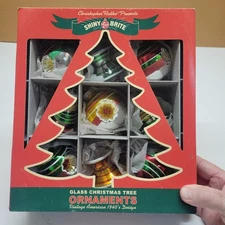 9 Christopher Radko Glass Shiny Brite Christmas Ornaments Vtg 1940’s Design (B)