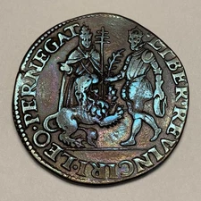 1580 Netherlands Jeton • Copper 29mm • Lion & Column • Historic Dutch 1500s Coin