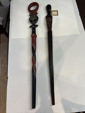 2 Carved Tribal African Wood  Metal Walking Canes / Sticks