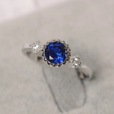 Blue Sapphire Lab Created Gemstone 925 Sterling Silver Ring Duty Free