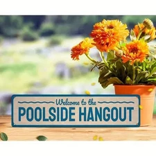 Poolside Hangout Vintage Tin Sign Retro Pool Decor Patio Wall Art Outdoor Lounge
