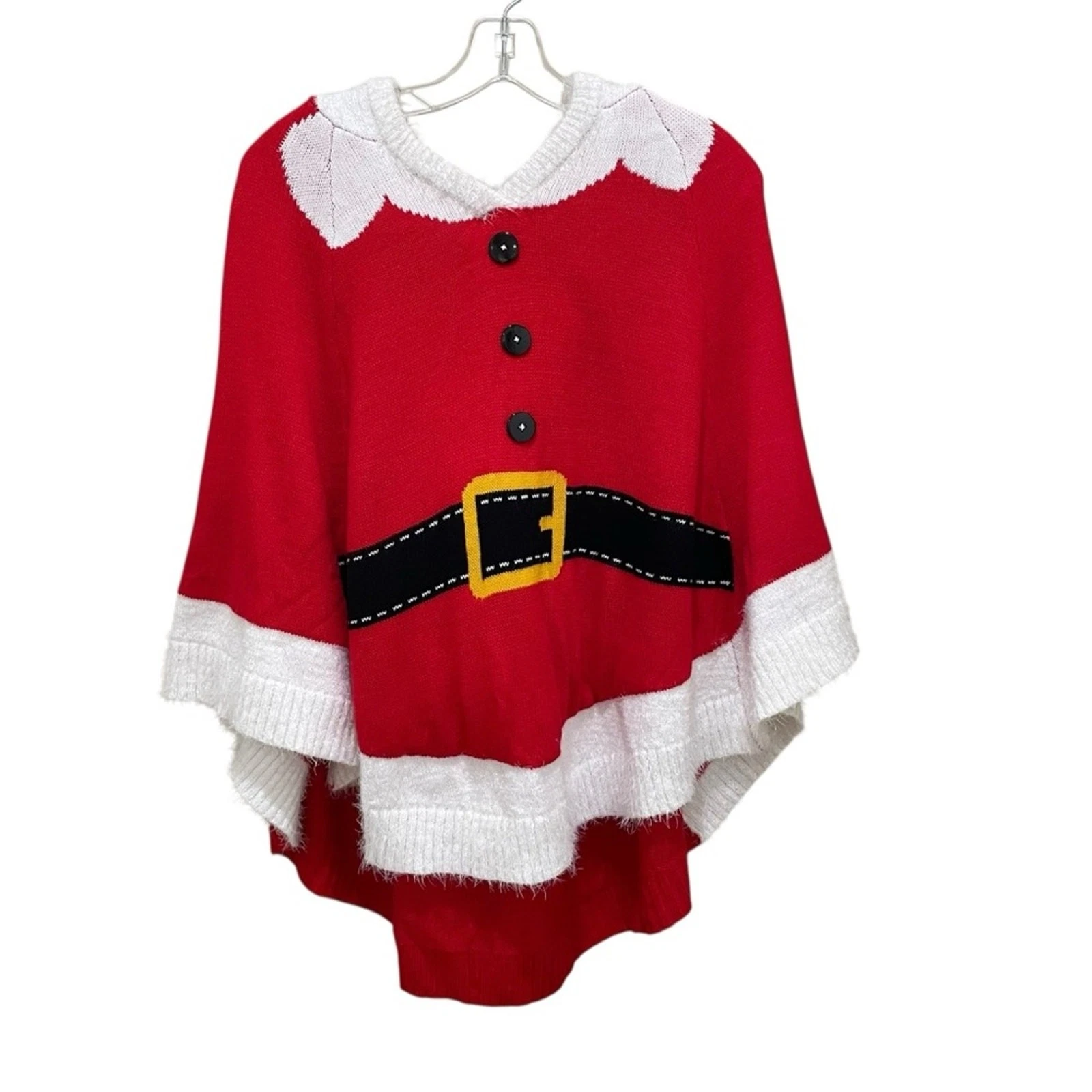 Love By Design Santa Style Hooded Poncho Sweater Red White Womens Size Medium